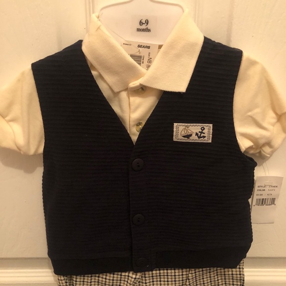 6/9 Months Boy Polo Shirt Sweater & Shorts Outfit - Picture 2 of 7